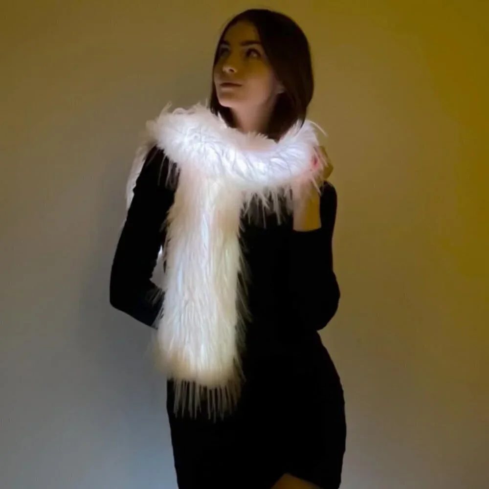 LED Scarf Faux Fur Rechargeable Glow Light Up Winter Unisex Accessories